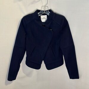 Rosella Carrara Asymmetric moto jacket blue Size Small Italian Cropped